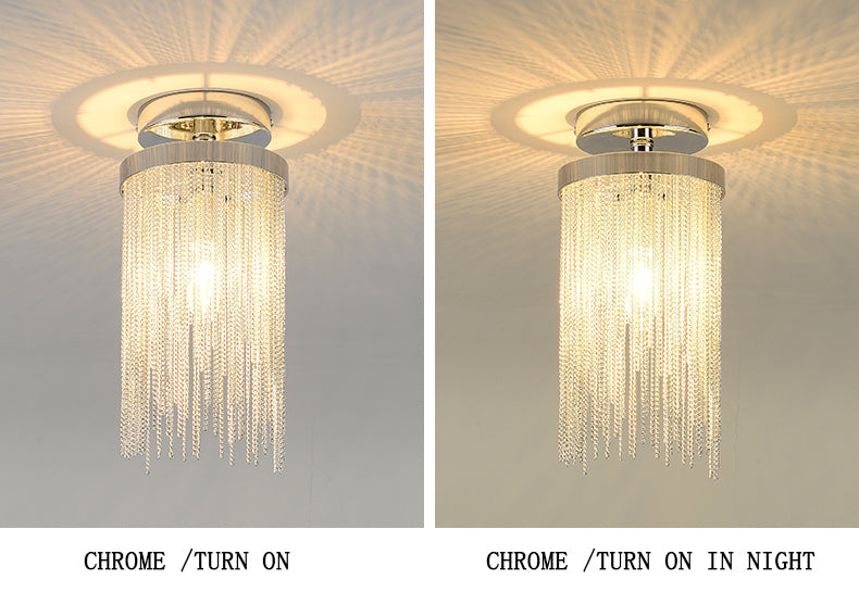 Modern Aluminum Chain Tassel Round Pendant Ceiling Light