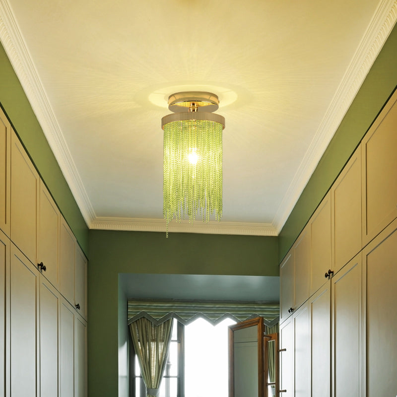 Modern Aluminum Chain Tassel Round Pendant Ceiling Light