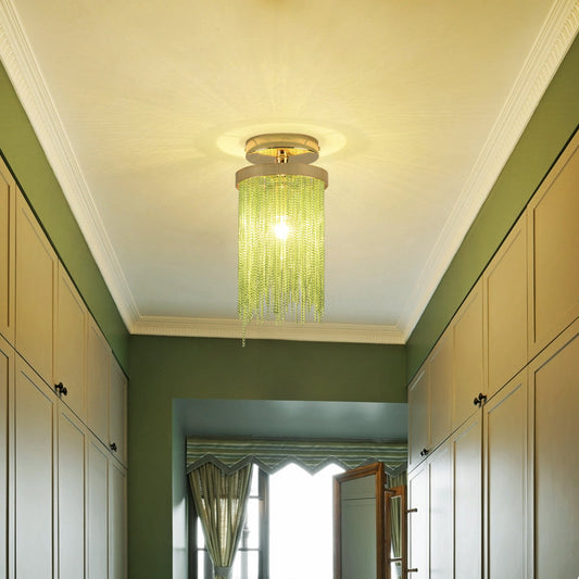 Modern Aluminum Chain Tassel Round Pendant Ceiling Light