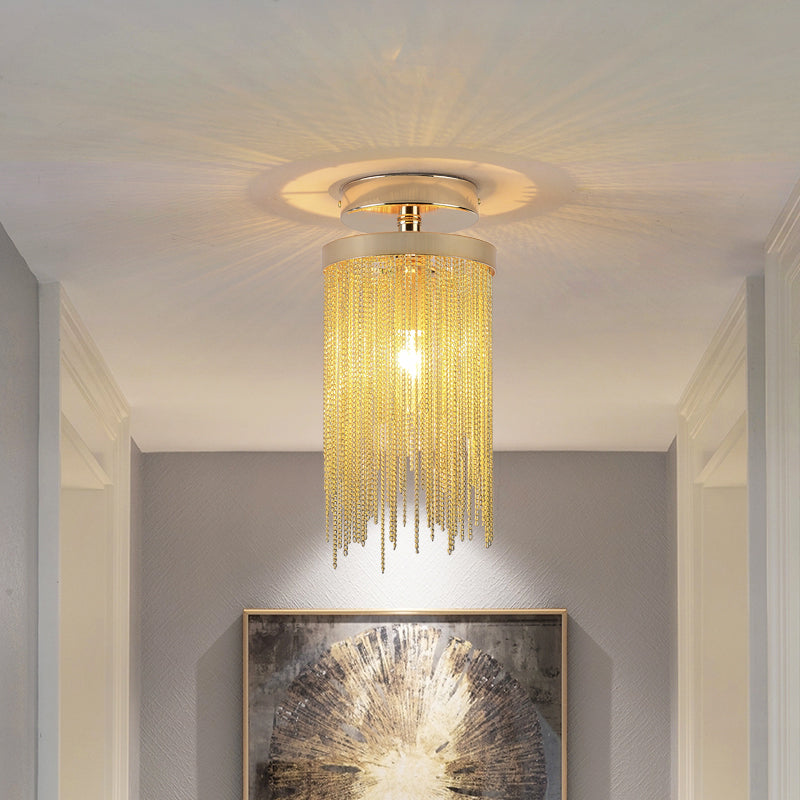 Modern Aluminum Chain Tassel Round Pendant Ceiling Light