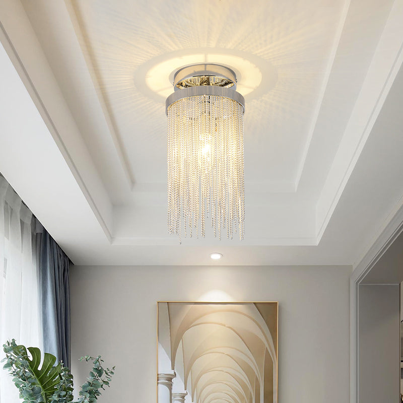 Modern Aluminum Chain Tassel Round Pendant Ceiling Light