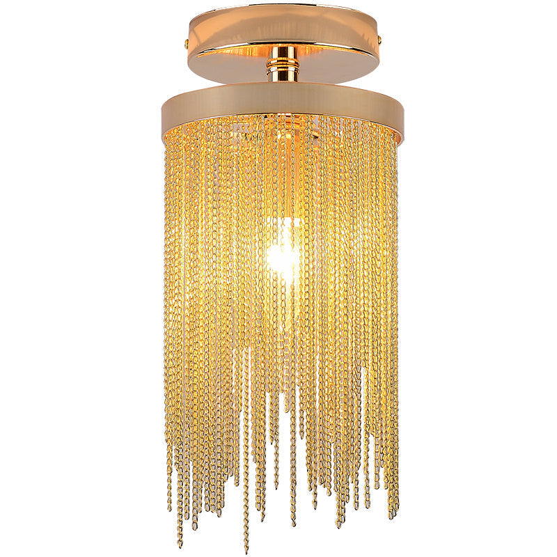 Modern Aluminum Chain Tassel Round Pendant Ceiling Light