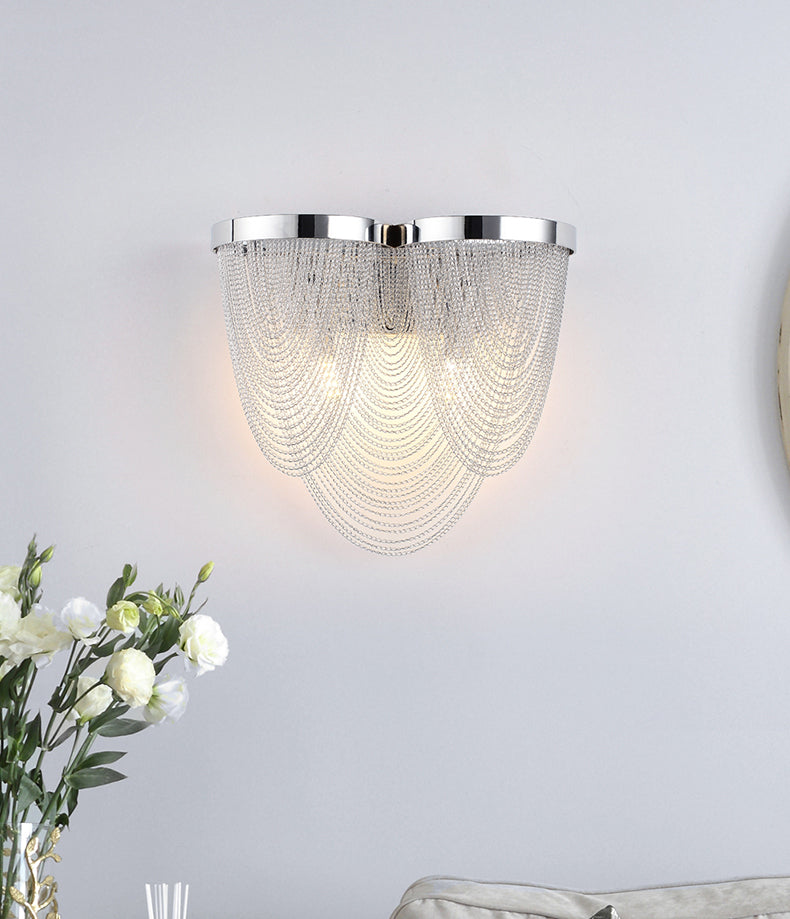 Modern Wave Shape Aluminum Chain Tassel Wall Sconce