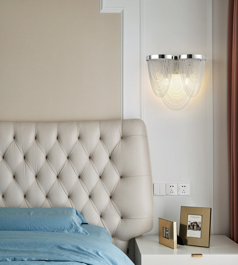 Modern Wave Shape Aluminum Chain Tassel Wall Sconce