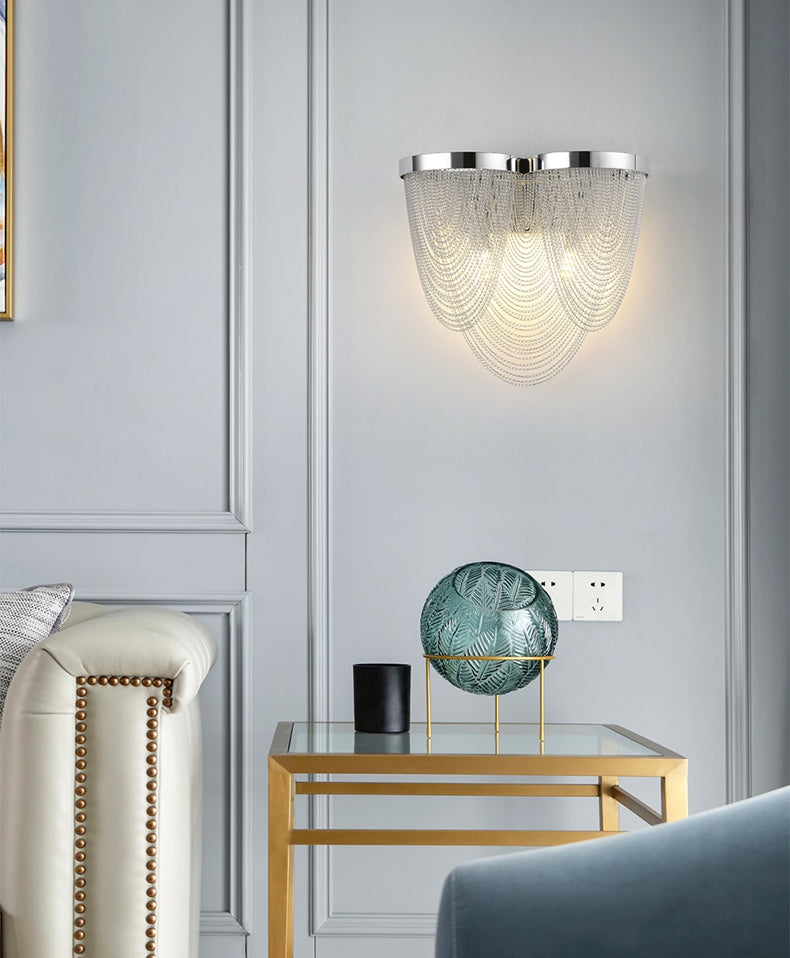 Modern Wave Shape Aluminum Chain Tassel Wall Sconce