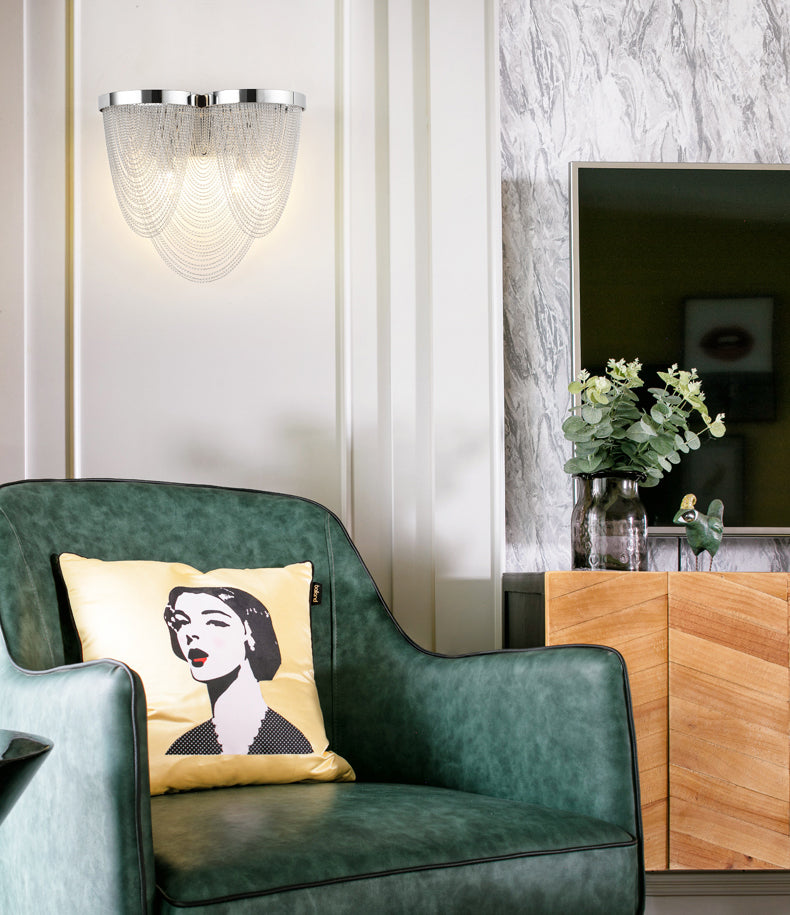 Modern Wave Shape Aluminum Chain Tassel Wall Sconce