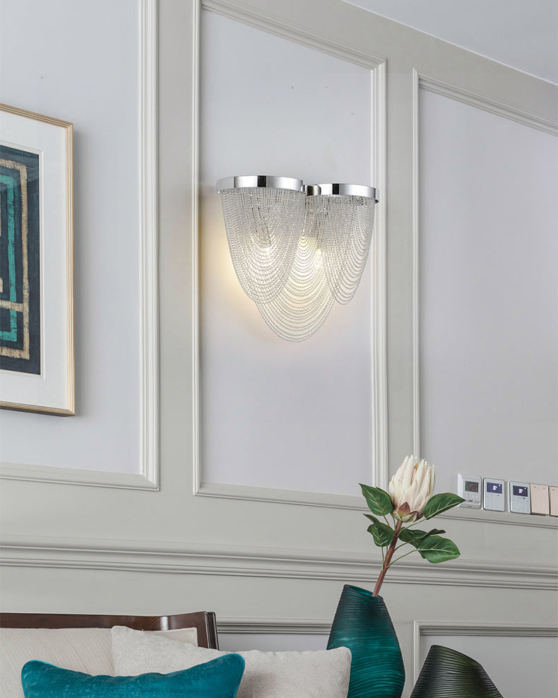 Modern Wave Shape Aluminum Chain Tassel Wall Sconce
