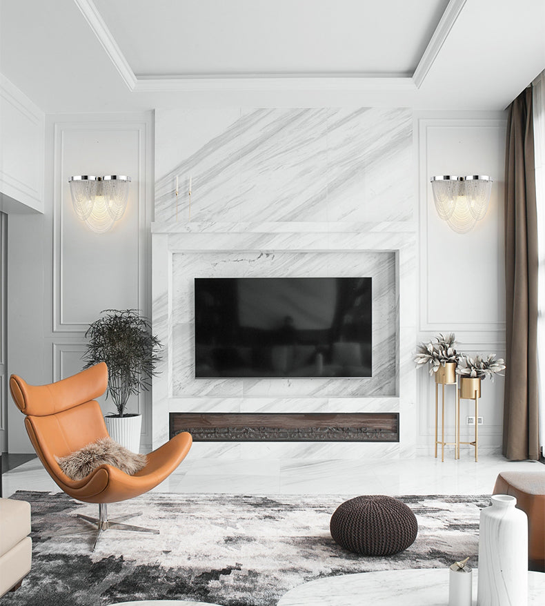 Modern Wave Shape Aluminum Chain Tassel Wall Sconce