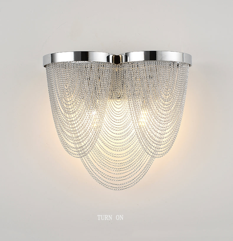 Modern Wave Shape Aluminum Chain Tassel Wall Sconce