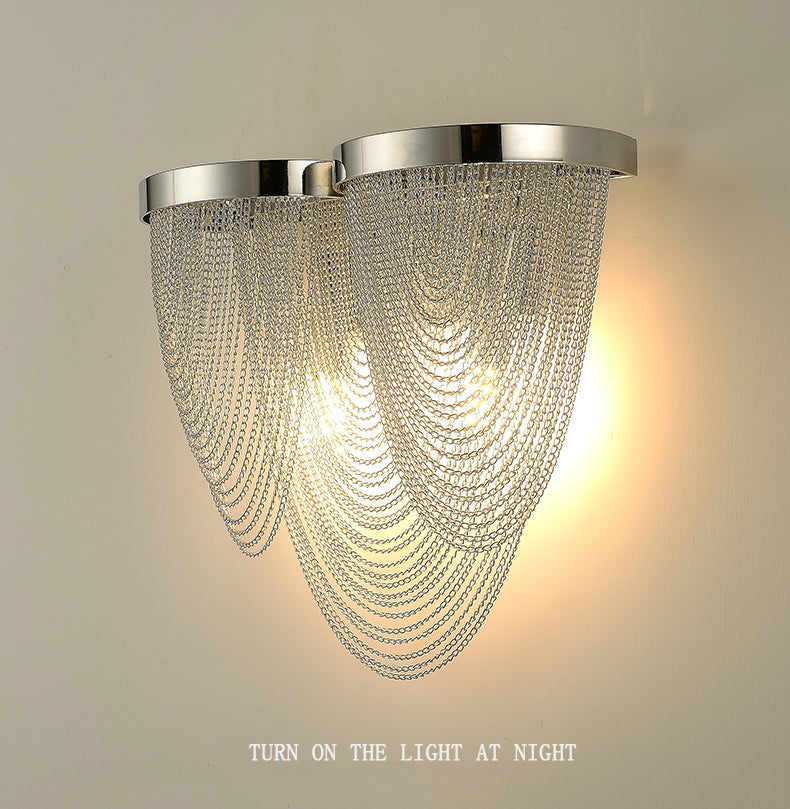 Modern Wave Shape Aluminum Chain Tassel Wall Sconce
