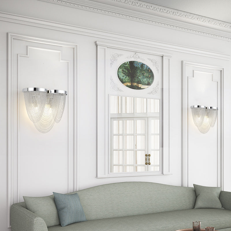 Modern Wave Shape Aluminum Chain Tassel Wall Sconce