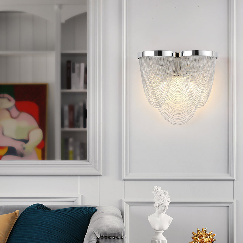 Modern Wave Shape Aluminum Chain Tassel Wall Sconce