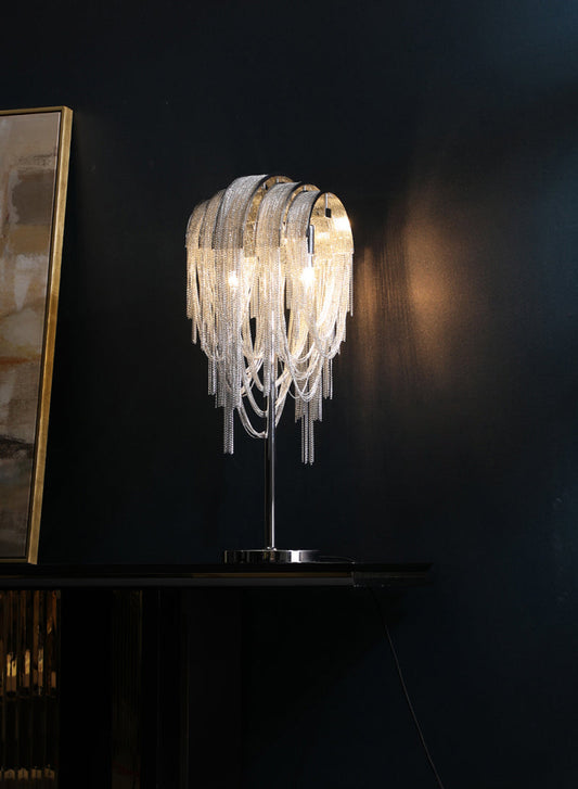 Cascade Aluminum Chain Tassel Table Lamp for Bedroom