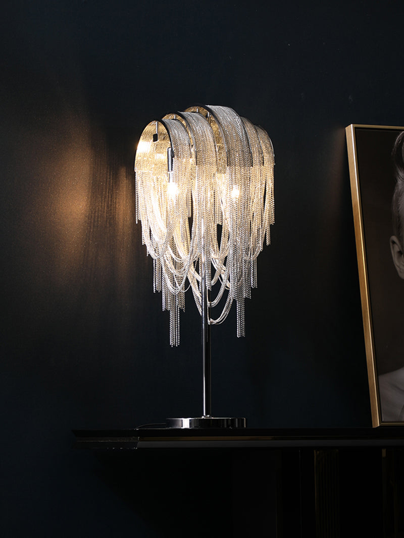 Cascade Aluminum Chain Tassel Table Lamp for Bedroom