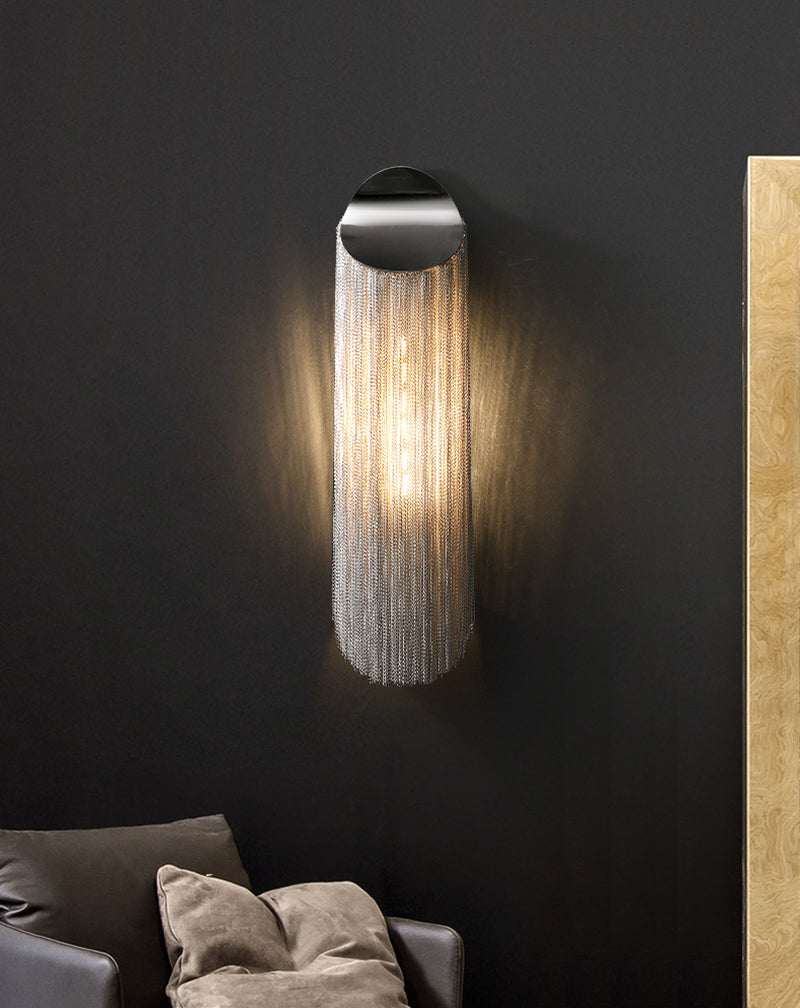 Modern cylindrical Aluminum Chain Tassel Wall Sconce