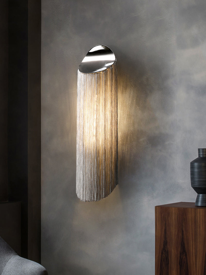 Modern cylindrical Aluminum Chain Tassel Wall Sconce