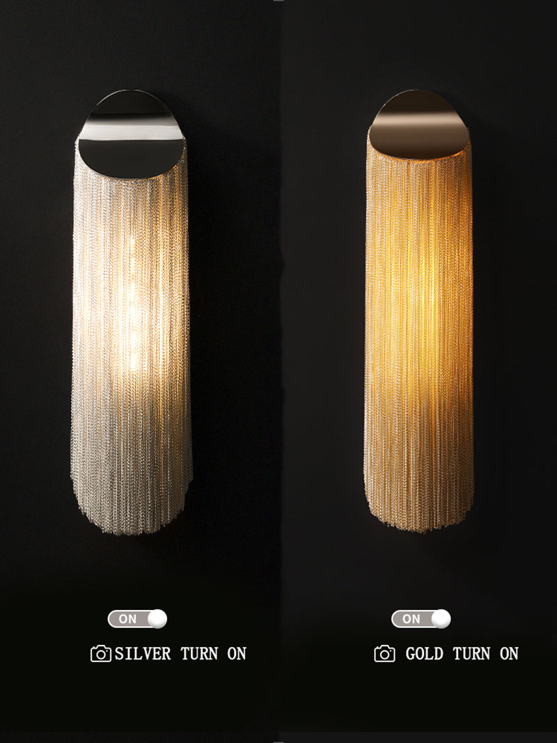 Modern cylindrical Aluminum Chain Tassel Wall Sconce