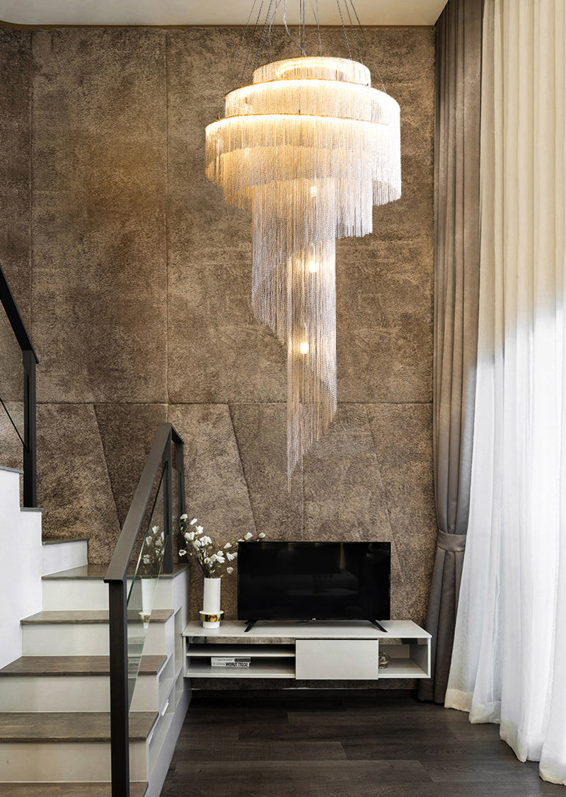 Living Room Chandelier for Aluminum Chain Tassel Gold silver