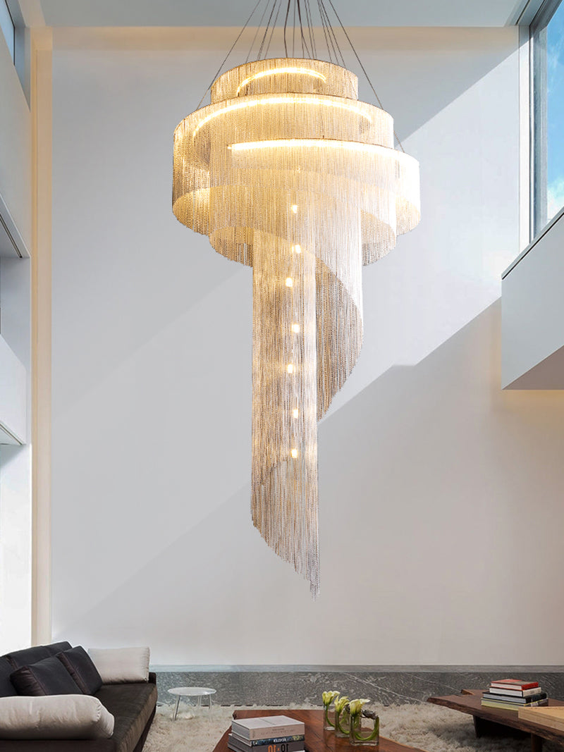 Living Room Chandelier for Aluminum Chain Tassel Gold silver