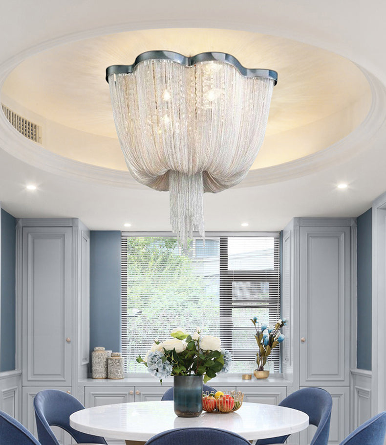 Chandelier Aluminum Tassel Ceiling Lighting Silver 6/8 Lights
