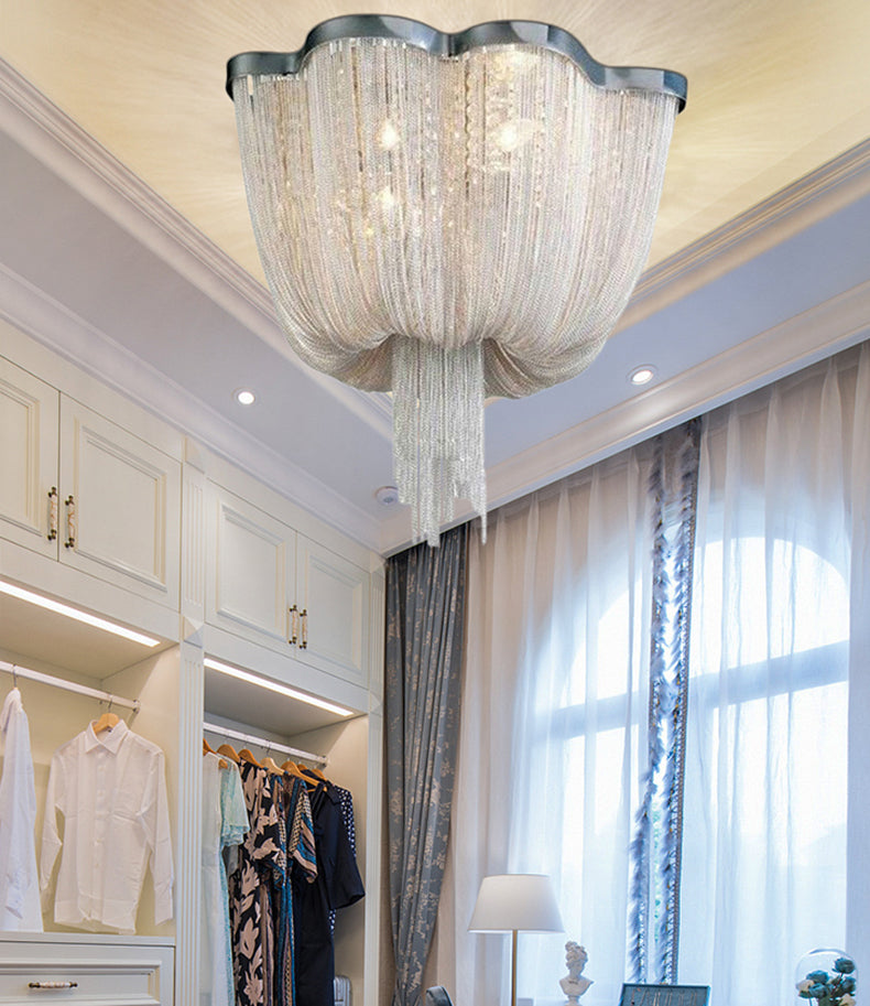 Chandelier Aluminum Tassel Ceiling Lighting Silver 6/8 Lights