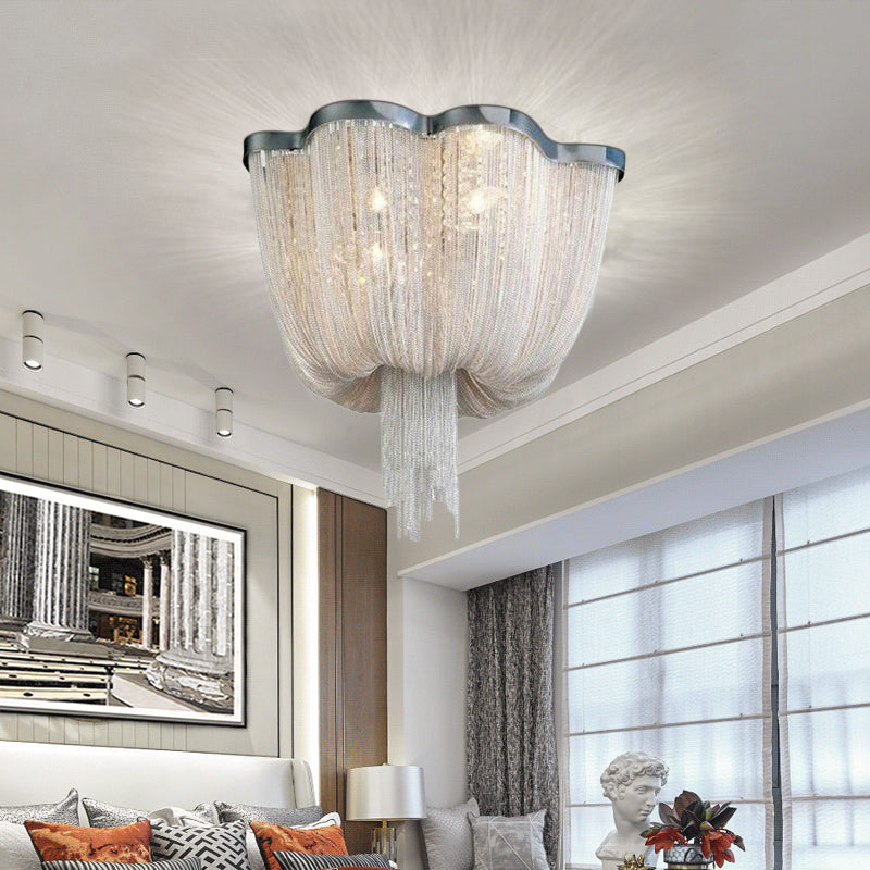 Chandelier Aluminum Tassel Ceiling Lighting Silver 6/8 Lights