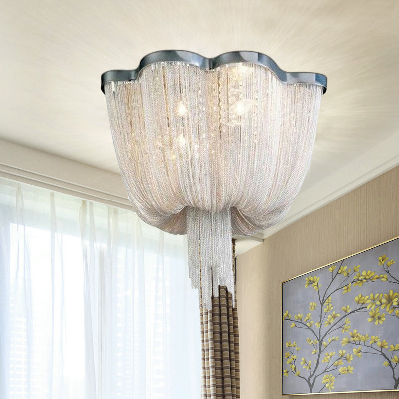 Chandelier Aluminum Tassel Ceiling Lighting Silver 6/8 Lights