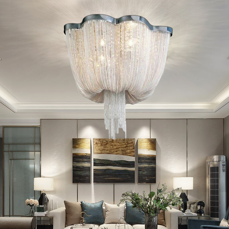 Chandelier Aluminum Tassel Ceiling Lighting Silver 6/8 Lights