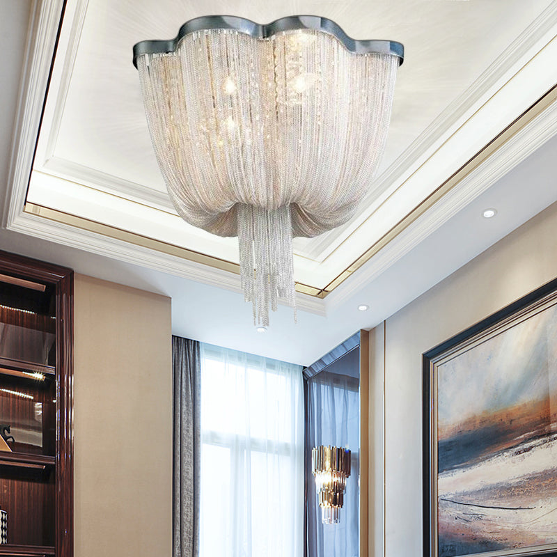 Chandelier Aluminum Tassel Ceiling Lighting Silver 6/8 Lights
