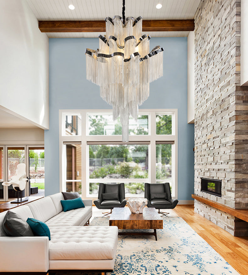 3-Layer Cascading Aluminum Tassel Chandelier