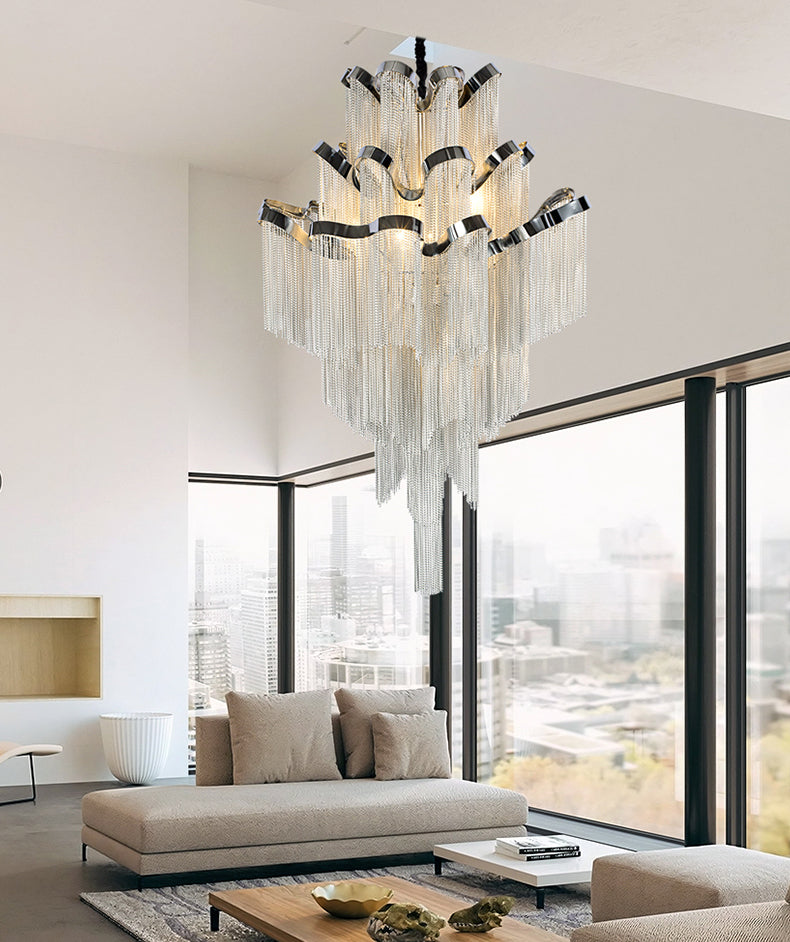 3-Layer Cascading Aluminum Tassel Chandelier