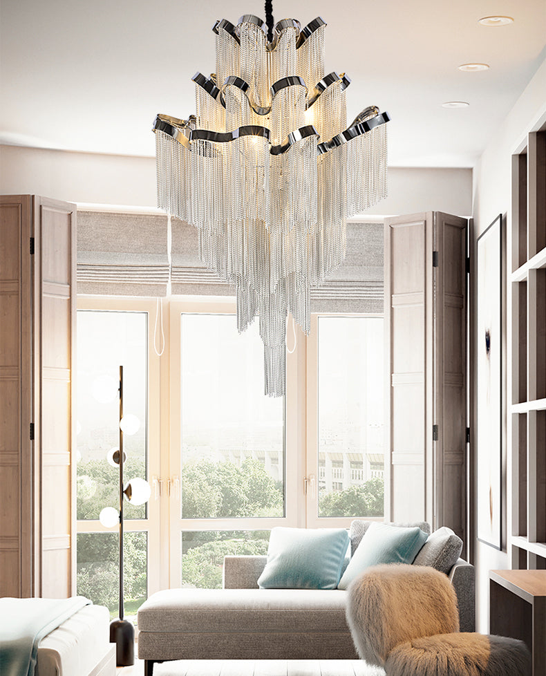 3-Layer Cascading Aluminum Tassel Chandelier