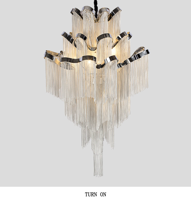 3-Layer Cascading Aluminum Tassel Chandelier