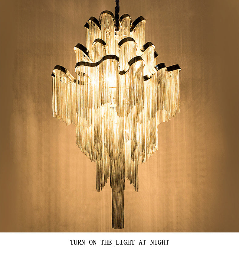 3-Layer Cascading Aluminum Tassel Chandelier