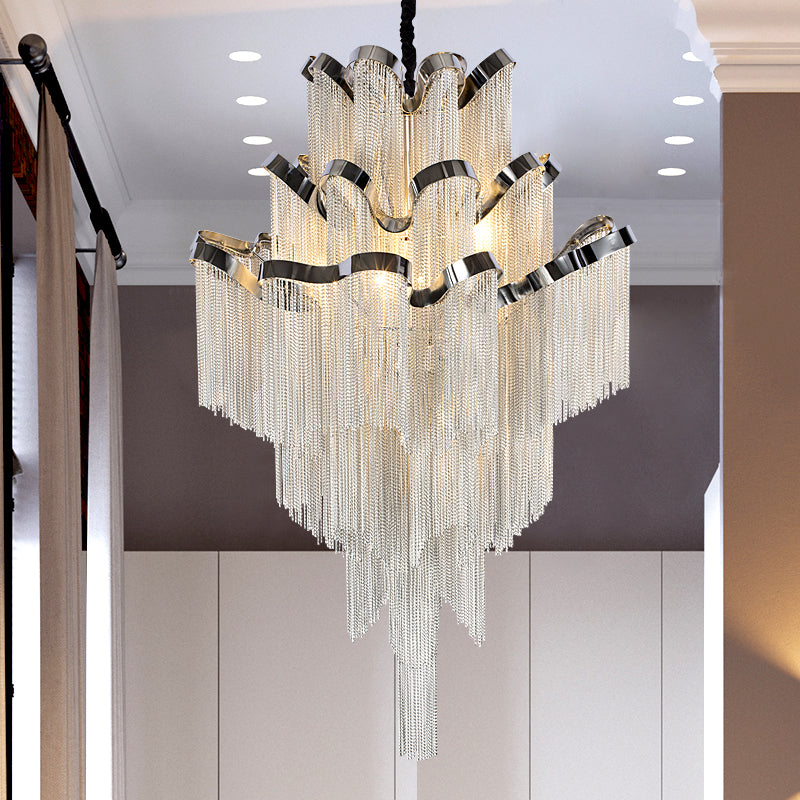 3-Layer Cascading Aluminum Tassel Chandelier