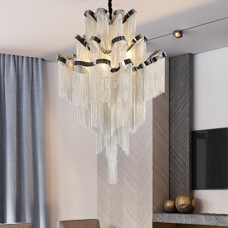 3-Layer Cascading Aluminum Tassel Chandelier