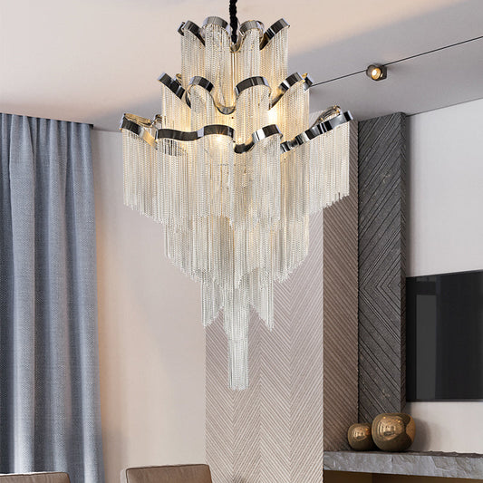 3-Layer Cascading Aluminum Tassel Chandelier