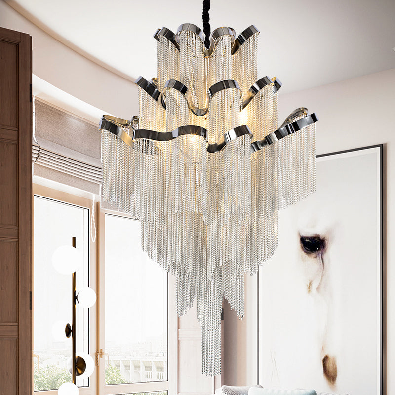 3-Layer Cascading Aluminum Tassel Chandelier