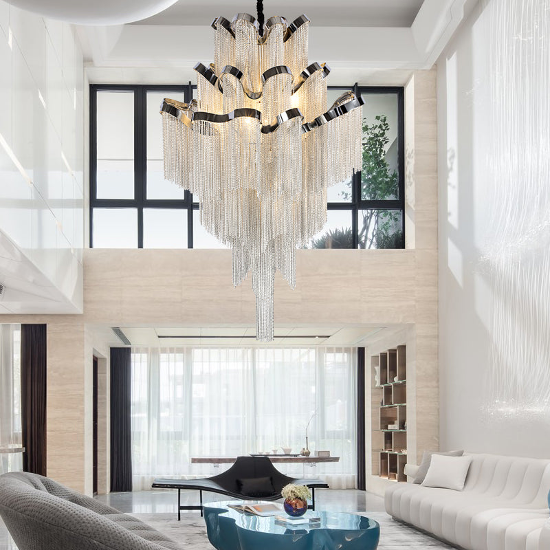 3-Layer Cascading Aluminum Tassel Chandelier