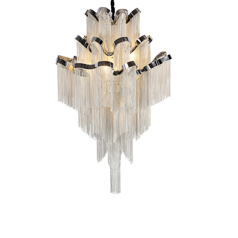 3-Layer Cascading Aluminum Tassel Chandelier