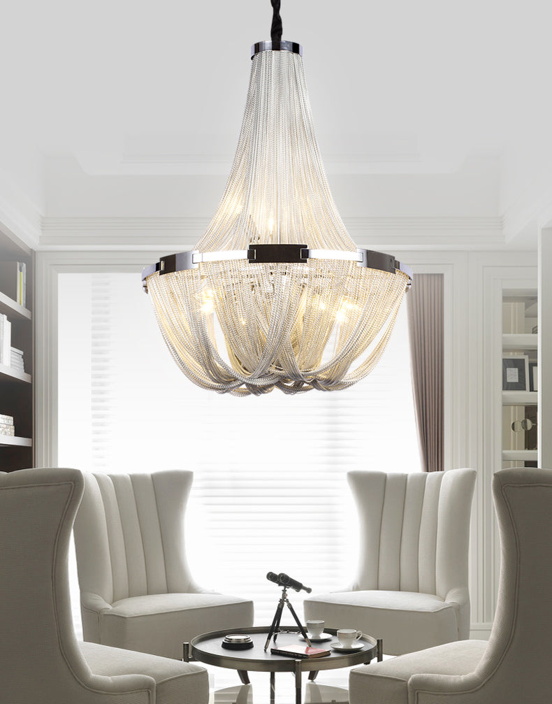 Classical Tassel Aluminum Chain Chandelier for Dining Room Silver
