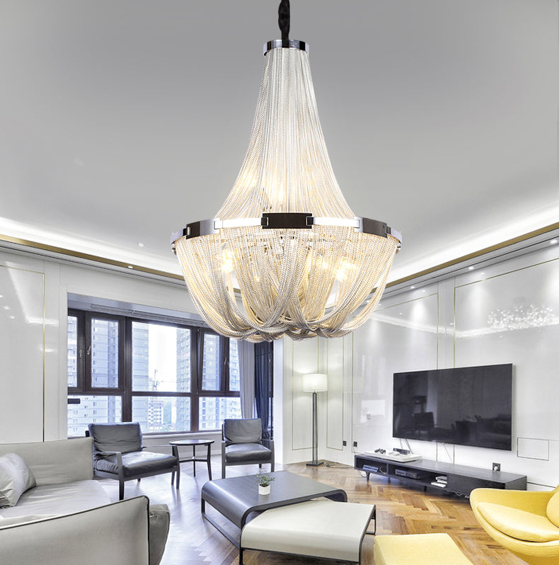 Classical Tassel Aluminum Chain Chandelier for Dining Room Silver