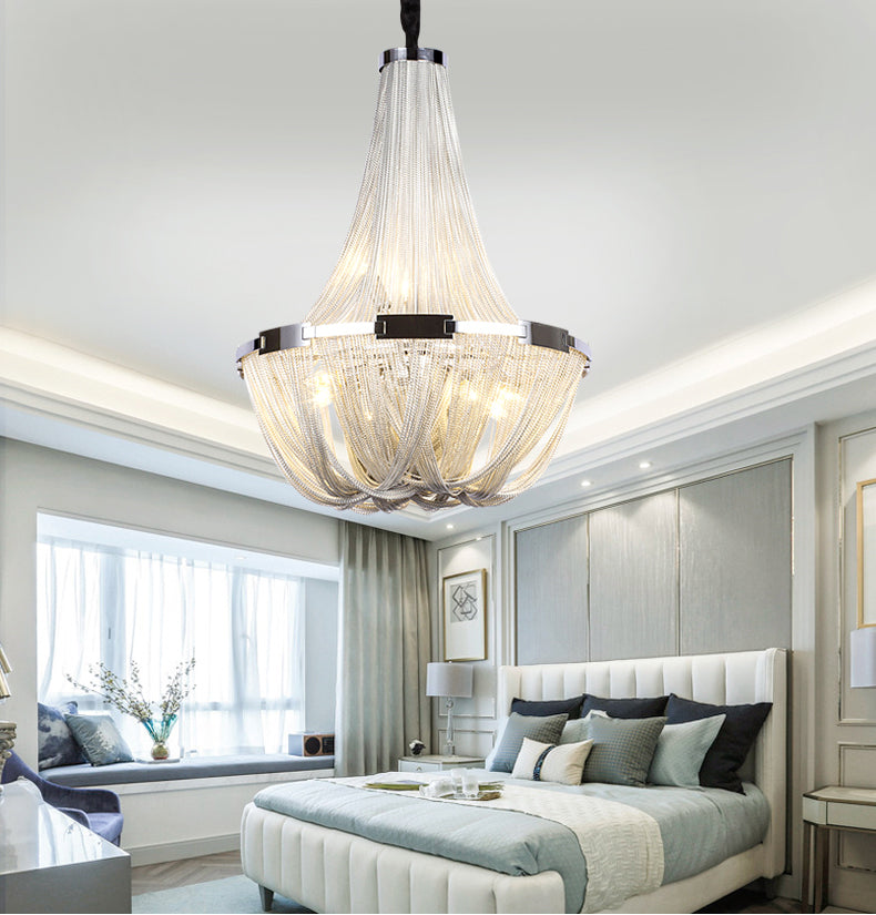 Classical Tassel Aluminum Chain Chandelier for Dining Room Silver