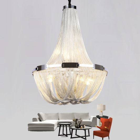 Classical Tassel Aluminum Chain Chandelier for Dining Room Silver