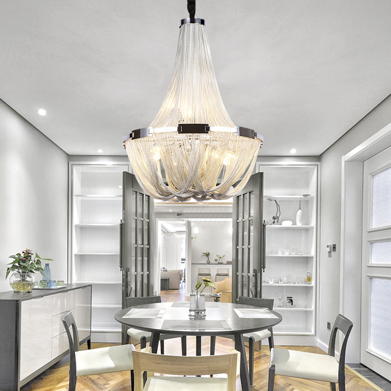 Classical Tassel Aluminum Chain Chandelier for Dining Room Silver