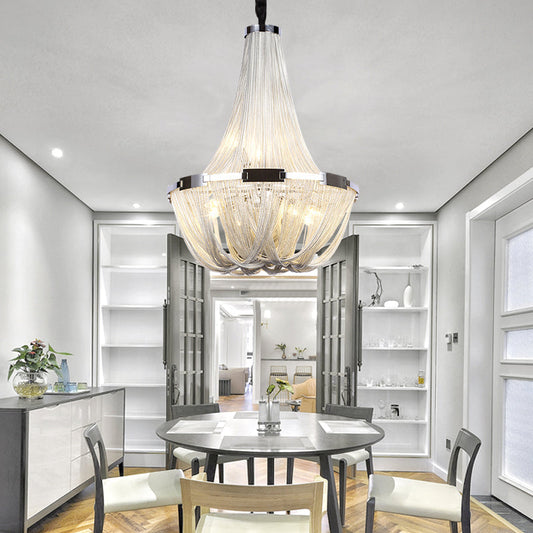 Classical Tassel Aluminum Chain Chandelier for Dining Room Silver