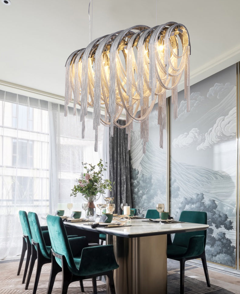 Aluminum Chain Tassel Chandelier for Dining Room