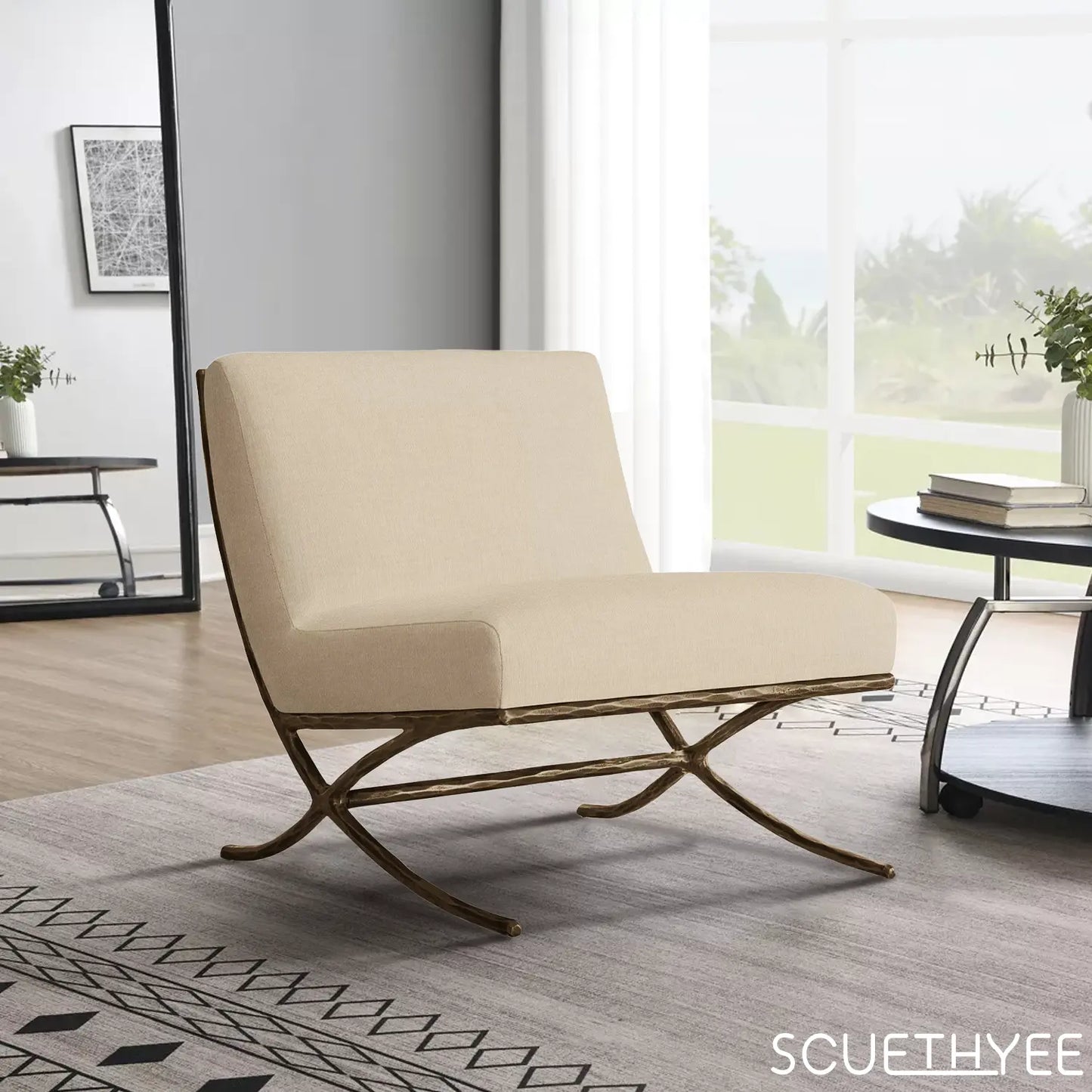 Thaddeus X-base Leather Slipper Chair