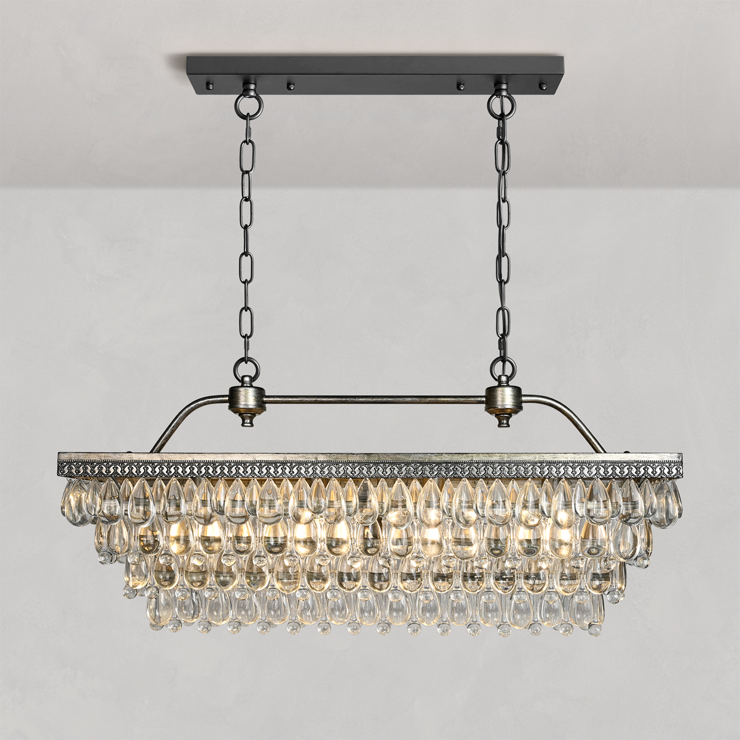 Handmade Art Crystal Glass Clarissa Rectangular Chandelier