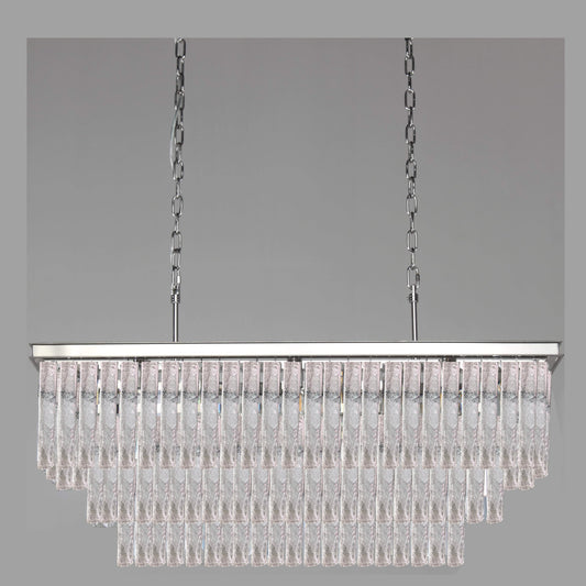 Seline 3-Tier Rectangular Cracked Textured Glass Chandelier